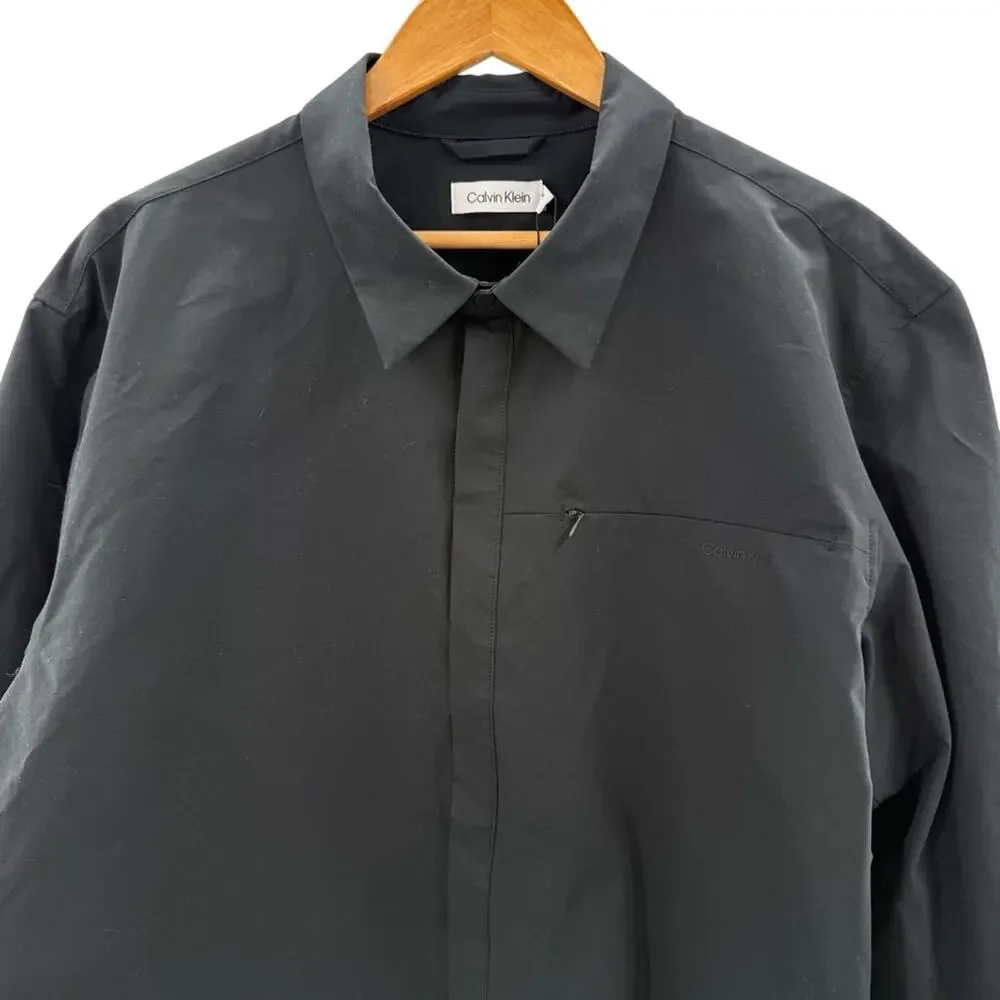 NWT Calvin Klein Performance Wear Polyester Long Sleeve Hidden Snap Down Shirt - Picture 2 of 12